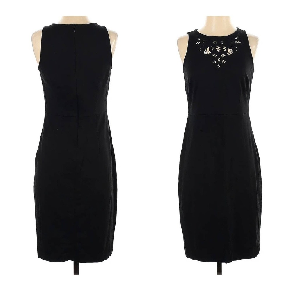 Ann Taylor Black Sheath Dress Women's Size 8 Petite Embroidered‎